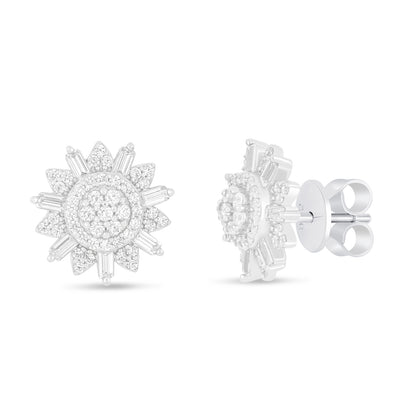 Sterling Silver 925 Earring Rhodium Plated Embedded With White Zircon