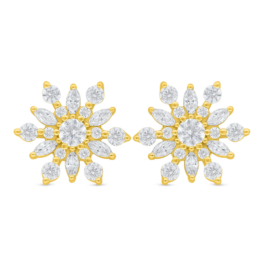 Sterling Silver 925 Earring Golden Plated Embedded With White Zircon