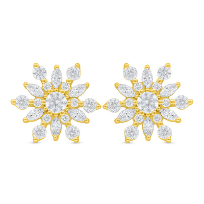 Sterling Silver 925 Earring Golden Plated Embedded With White Zircon