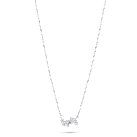 Sterling Silver 925 Necklace Rhodium Plated Embedded With White Zircon
