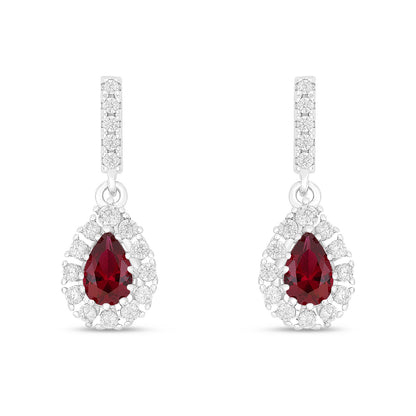 Sterling Silver 925 Earring Rhodium Plated Embedded With Ruby Corundum And White Zircon