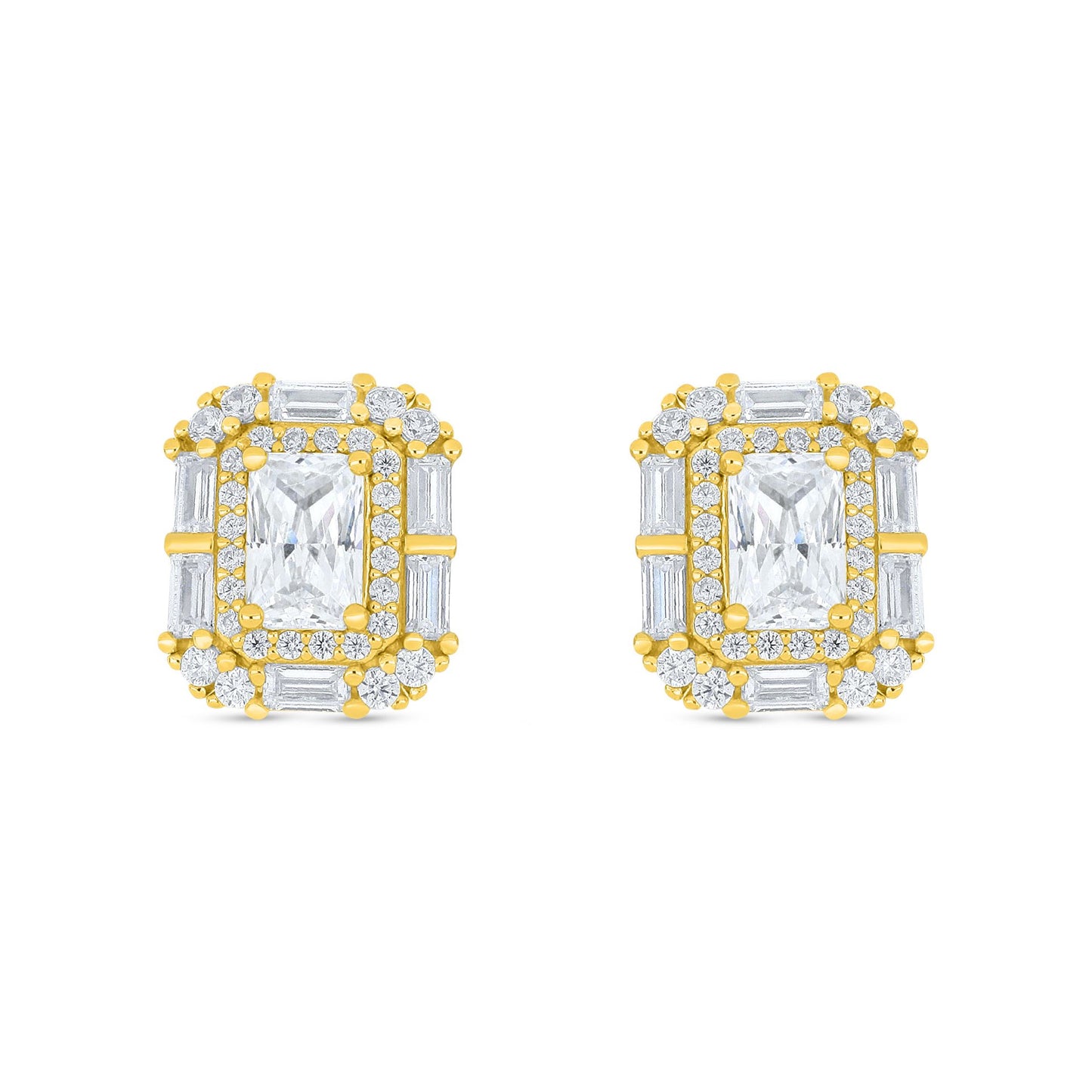 Sterling Silver 925 Earring Golden Plated Embedded With White Zircon