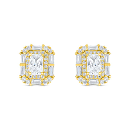 Sterling Silver 925 Earring Golden Plated Embedded With White Zircon