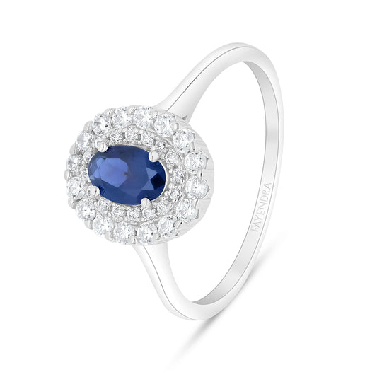 Sterling Silver 925 Ring Rhodium Plated Embedded With Sapphire Corundum And White Zircon