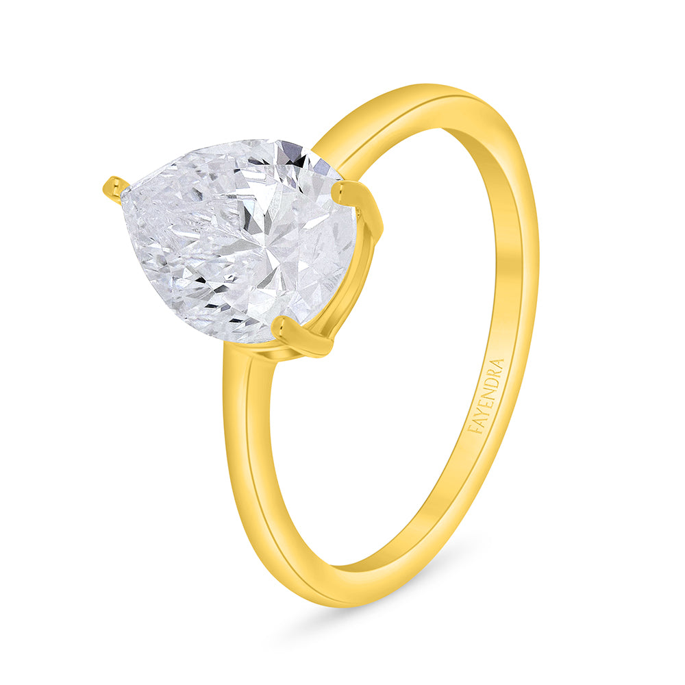 Sterling Silver 925 Ring Golden Plated Embedded With White Zircon
