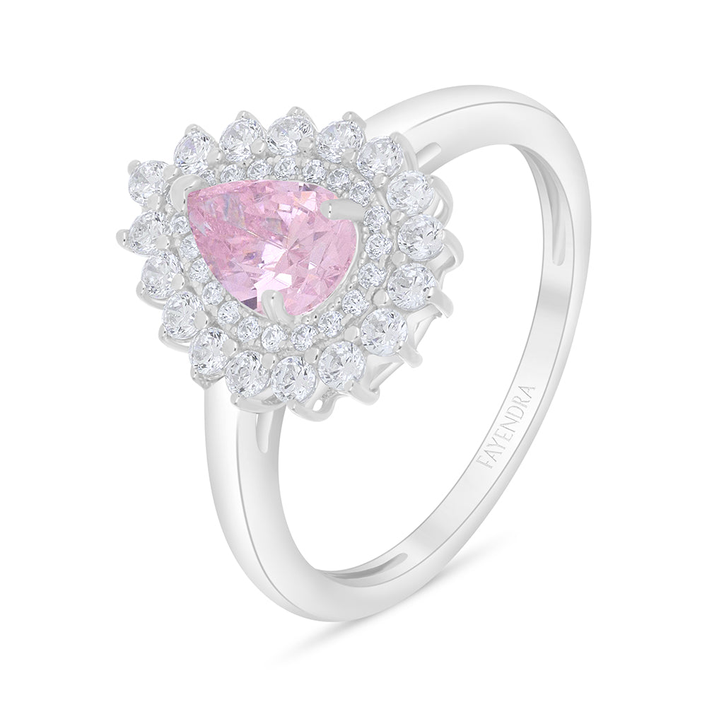 Sterling Silver 925 Ring Rhodium Plated Embedded With Pink Zircon And White Zircon