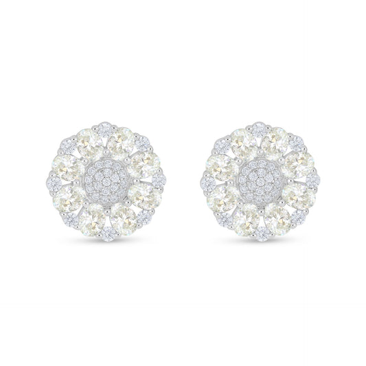 Sterling Silver 925 Earring Rhodium Plated Embedded With Diamond Zircon And White Zircon