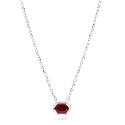 Sterling Silver 925 Necklace Rhodium Plated Embedded With Ruby Corundum