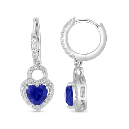 Sterling Silver 925 Earring Rhodium Plated Embedded With Sapphire Corundum And White Zircon