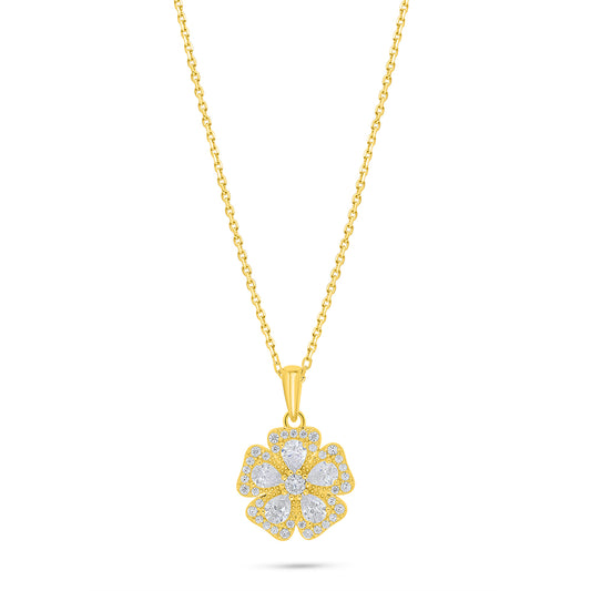 Sterling Silver 925 Necklace Golden Plated Embedded With White Zircon