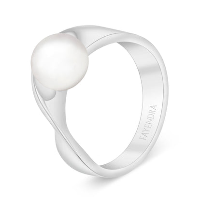 Sterling Silver 925 Ring Rhodium Plated Embedded With Natural White Pearl
