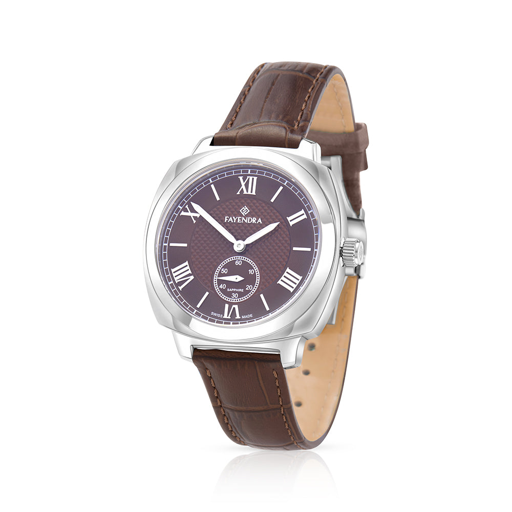 ساعة رجالي ستانلس ستيل عيار  L316 بلون فضي جلد بني - مينا معدنية باللون البني