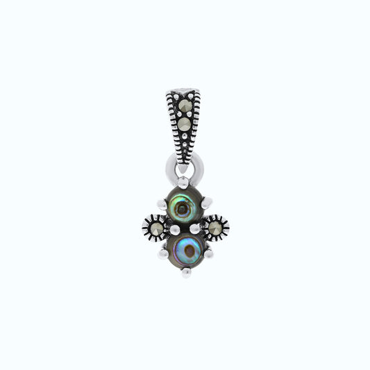 Sterling Silver 925 Pendant Embedded With Natural Blue Shell And Marcasite Stones