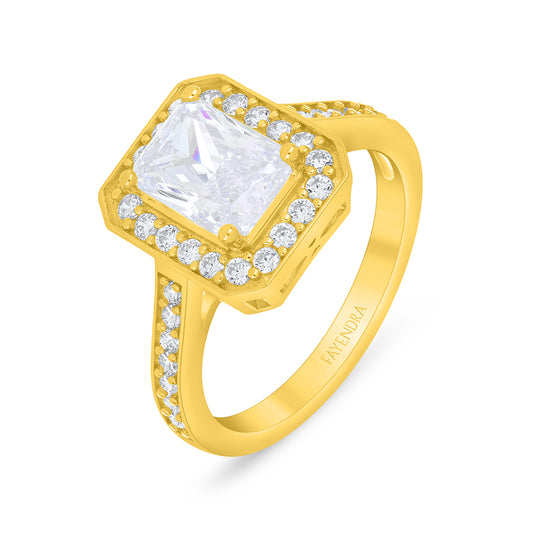 Sterling Silver 925 Ring Golden Plated Embedded With White Zircon