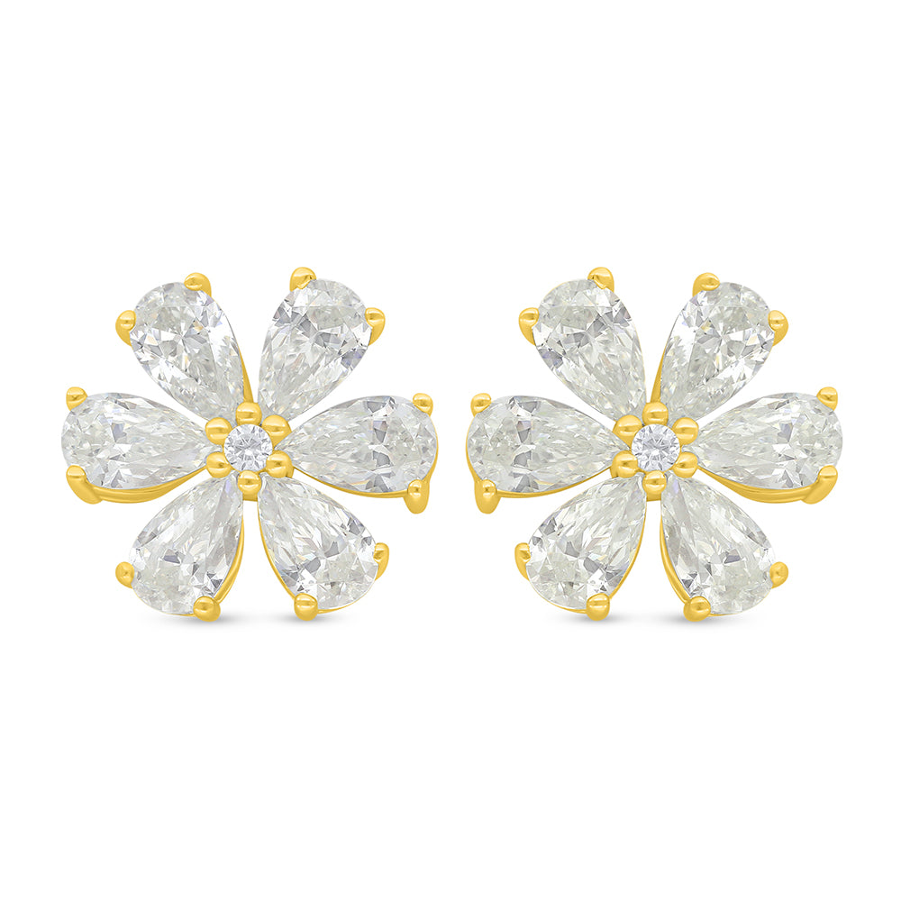 Sterling Silver 925 Earring Golden Plated Embedded With Diamond Zircon And White Zircon