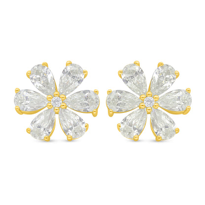 Sterling Silver 925 Earring Golden Plated Embedded With Diamond Zircon And White Zircon
