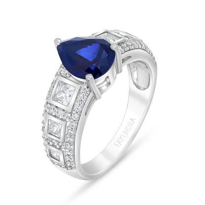 Sterling Silver 925 Ring  Rhodium Plated Embedded With Sapphire Corundum And White Zircon