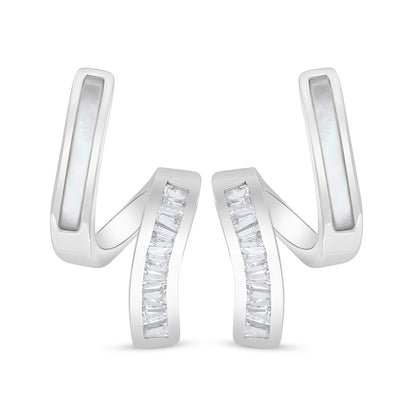 Sterling Silver 925 Earring Rhodium Plated Embedded With White Shell And White Zircon