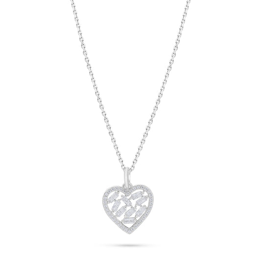 Sterling Silver 925 Necklace Rhodium Plated Embedded With White Zircon