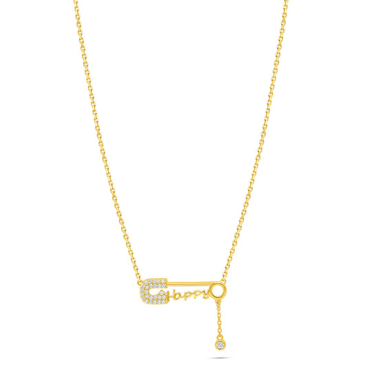 Sterling Silver 925 Necklace Golden Plated Embedded With White Zircon