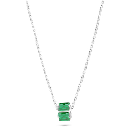 Sterling Silver 925 Necklace Rhodium Plated Embedded With Emerald Zircon