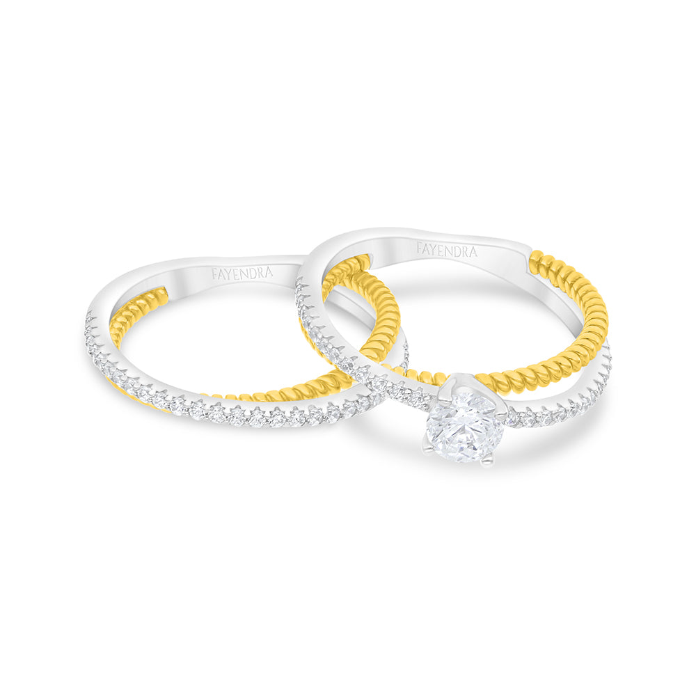 Sterling Silver 925 Ring Rhodium And Golden Plated Embedded With White Zircon