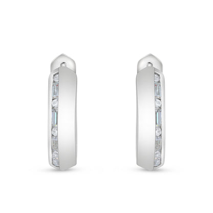 Sterling Silver 925 Earring Rhodium Plated Embedded With Diamond Zircon And White Zircon