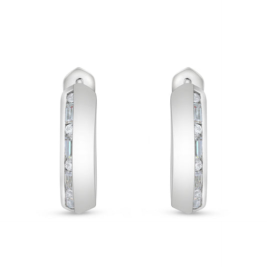 Sterling Silver 925 Earring Rhodium Plated Embedded With Diamond Zircon And White Zircon