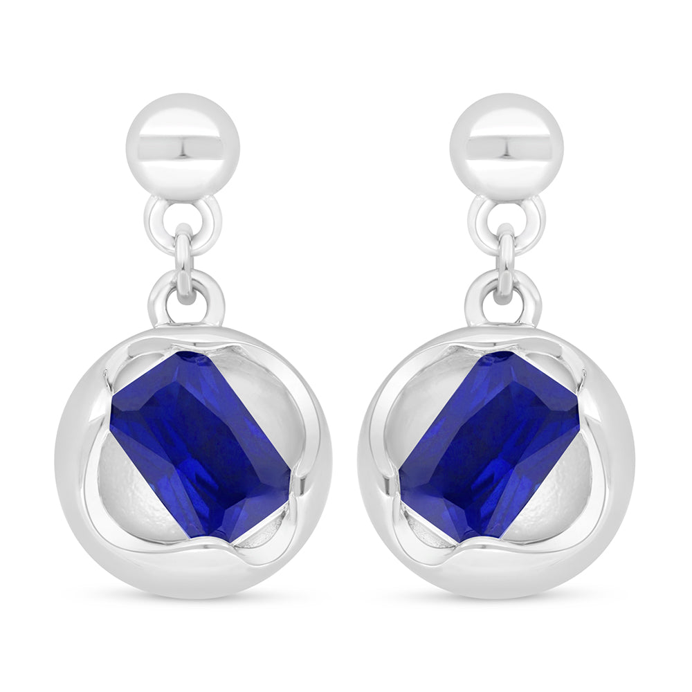 Sterling Silver 925 Earring Rhodium Plated Embedded With Sapphire Corundum