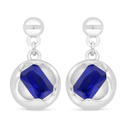 Sterling Silver 925 Earring Rhodium Plated Embedded With Sapphire Corundum