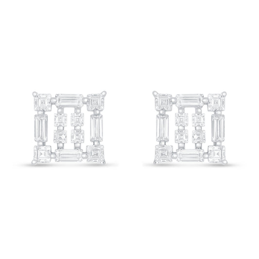 Sterling Silver 925 Earring Rhodium Plated Embedded With White Zircon