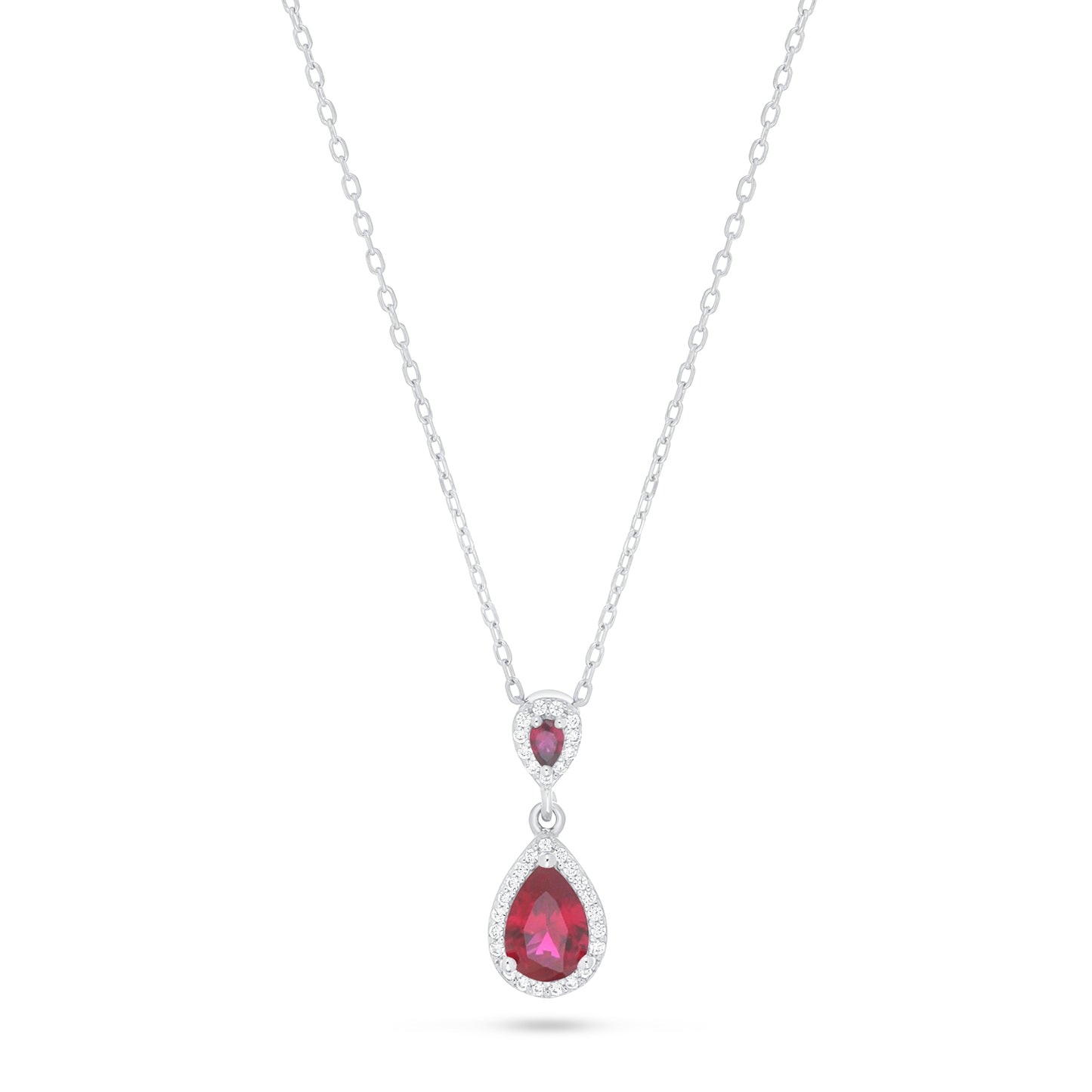Sterling Silver 925 Necklace Rhodium Plated Embedded With Ruby Corundum And White Zircon