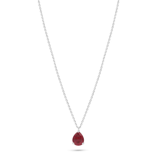 Sterling Silver 925 Necklace Rhodium Plated Embedded With Ruby Corundum