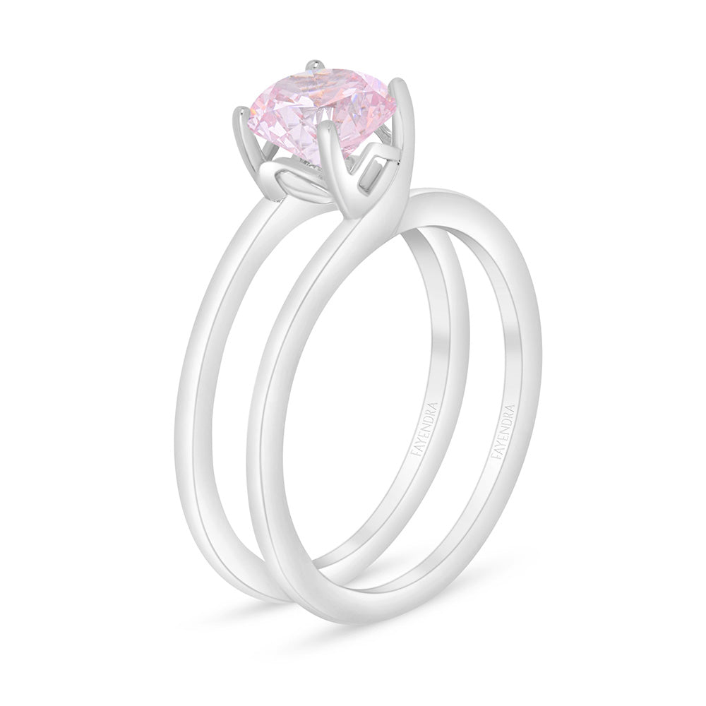 Sterling Silver 925 Ring Rhodium Plated Embedded With Pink Zircon