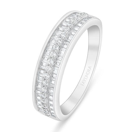 Sterling Silver 925 Ring Rhodium Plated Embedded With White Zircon
