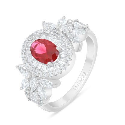 Sterling Silver 925 Set Rhodium Plated Embedded With Ruby Corundum And White Zircon