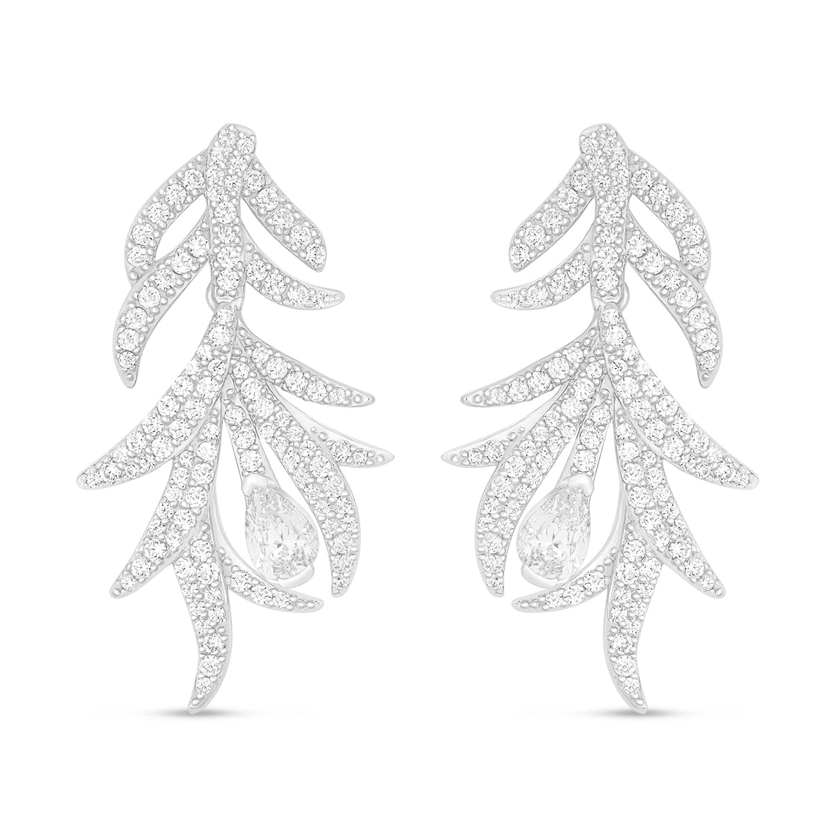 Sterling Silver 925 Earring Rhodium Plated Embedded With White Zircon