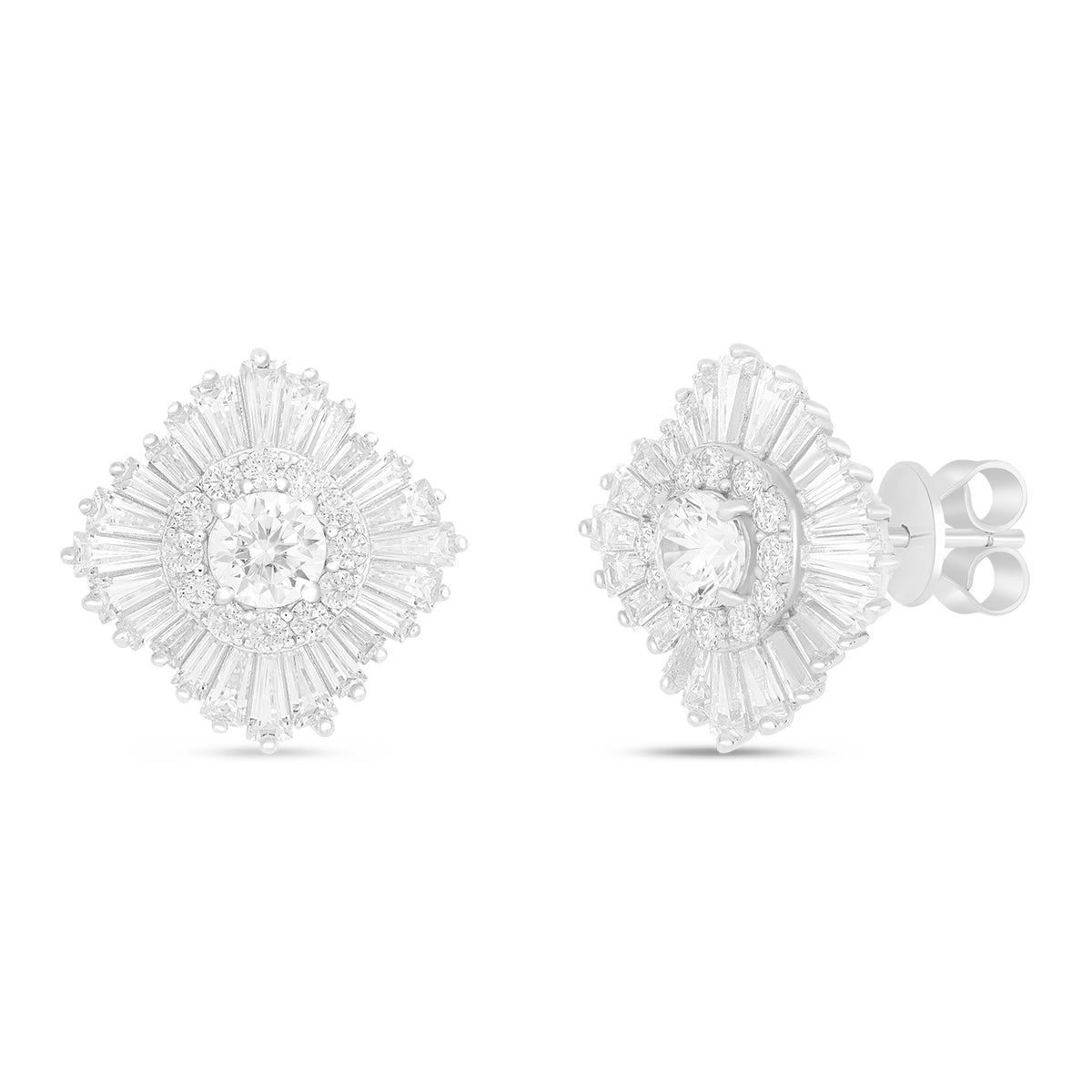 Sterling Silver 925 Earring Rhodium Plated Embedded With White Zircon