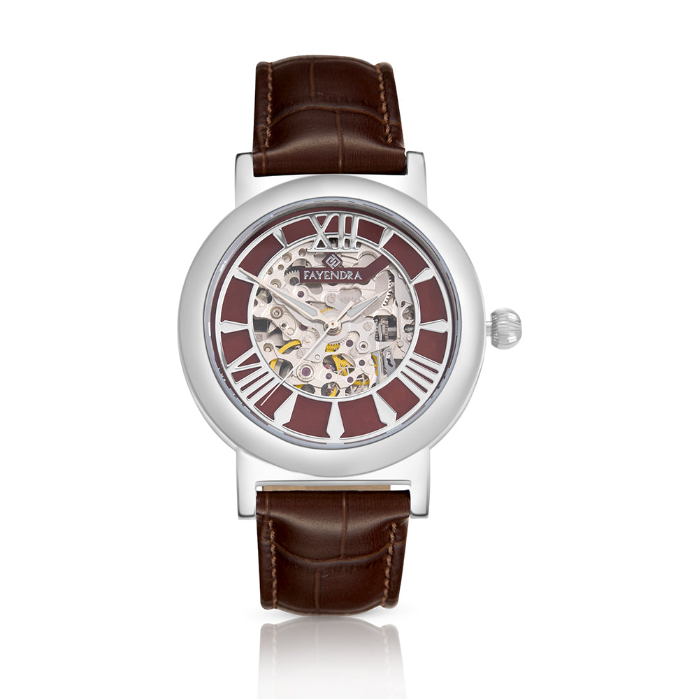 Stainless Steel 316L Watch Silver Color Brown Leather For Men - BROWN MOP DIAL