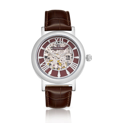 Stainless Steel 316L Watch Silver Color Brown Leather For Men - BROWN MOP DIAL