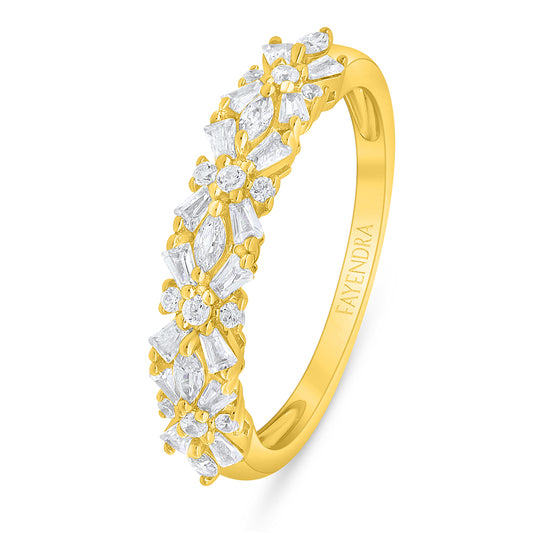 Sterling Silver 925 Ring Golden Plated Embedded With White Zircon