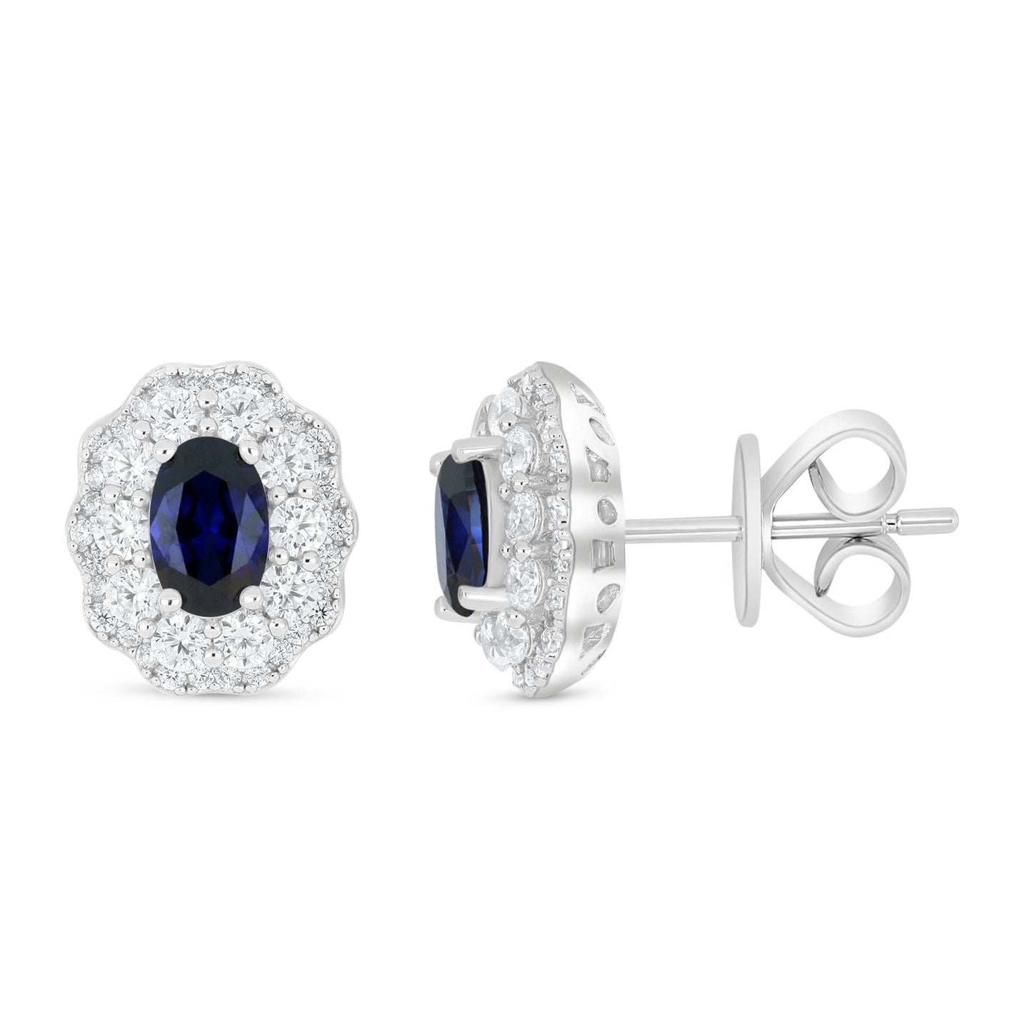 Sterling Silver 925 Earring Rhodium Plated Embedded With Sapphire Corundum And White Zircon