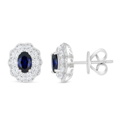 Sterling Silver 925 Earring Rhodium Plated Embedded With Sapphire Corundum And White Zircon