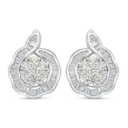 Sterling Silver 925 Earring Rhodium Plated Embedded With Diamond Zircon And White Zircon