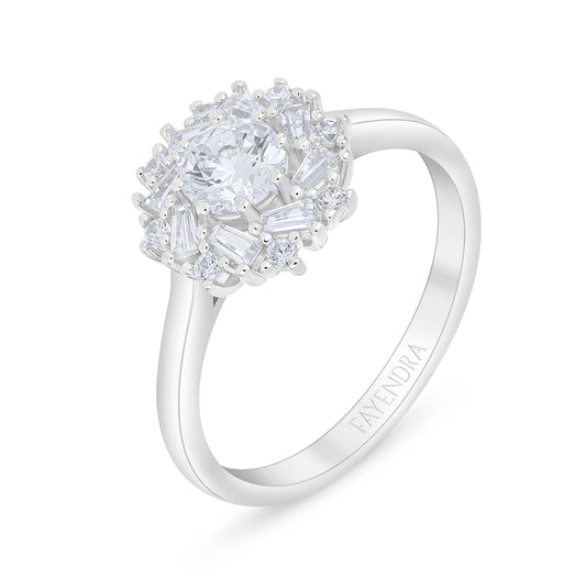 Sterling Silver 925 Ring Rhodium Plated Embedded With White Zircon