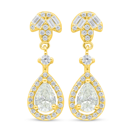 Sterling Silver 925 Earring Golden Plated Embedded With Yellow Diamond And White Zircon