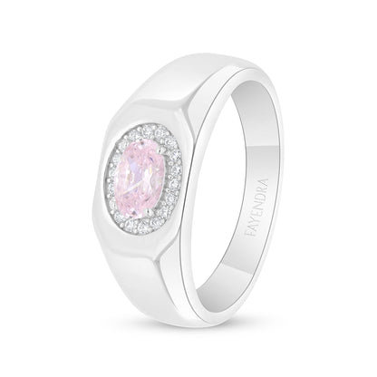 Sterling Silver 925 Ring Rhodium Plated Embedded With Pink  Zircon And White Zircon