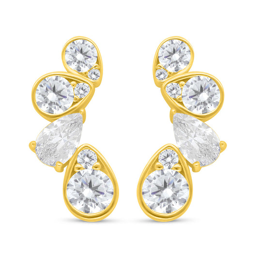Sterling Silver 925 Earring Golden Plated Embedded With White Zircon