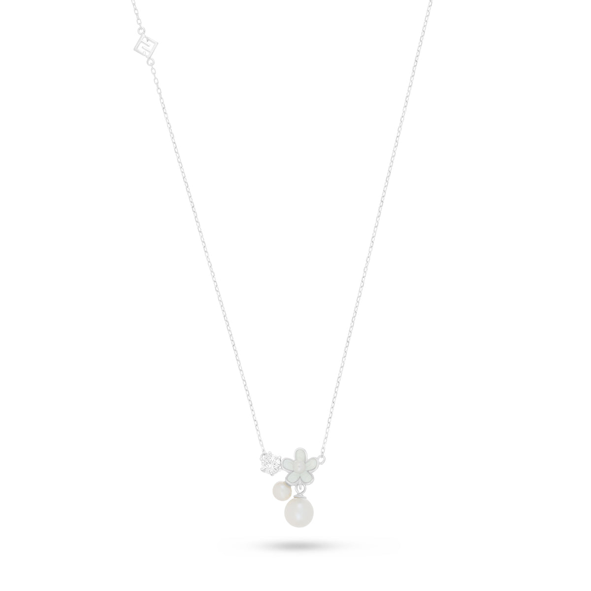 Sterling Silver 925 Necklace Rhodium Plated Embedded With Natural White Pearl And White Zircon