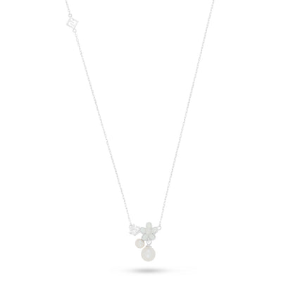 Sterling Silver 925 Necklace Rhodium Plated Embedded With Natural White Pearl And White Zircon